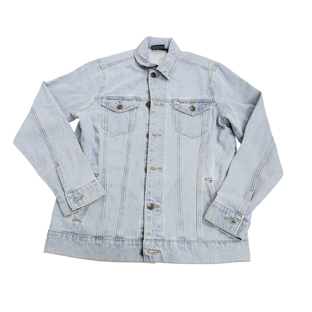 Monopoly Jacket Mens XS Blue Denim Biker Button Front Roll Like A Boss Graphic